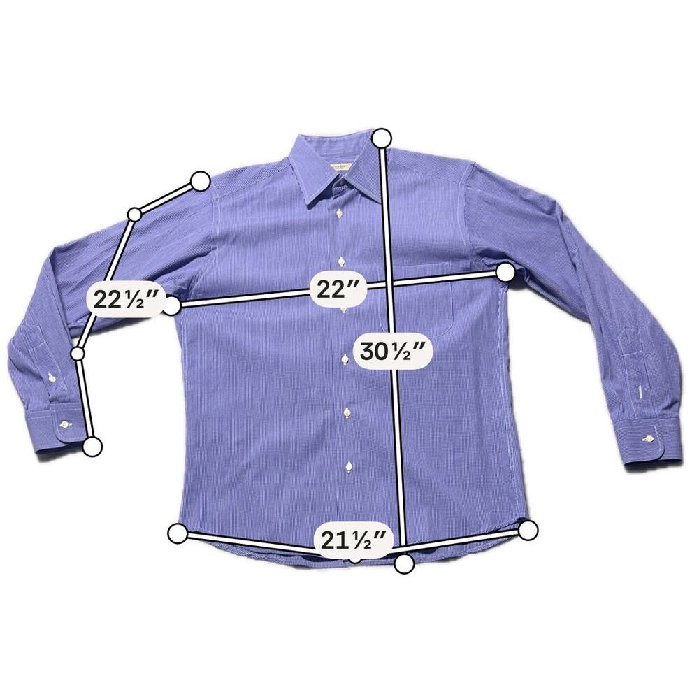 Burberry London Button-Up Dress Shirt Men's 15 Blue White Micro-Check Curved Hem - Picture 13 of 14